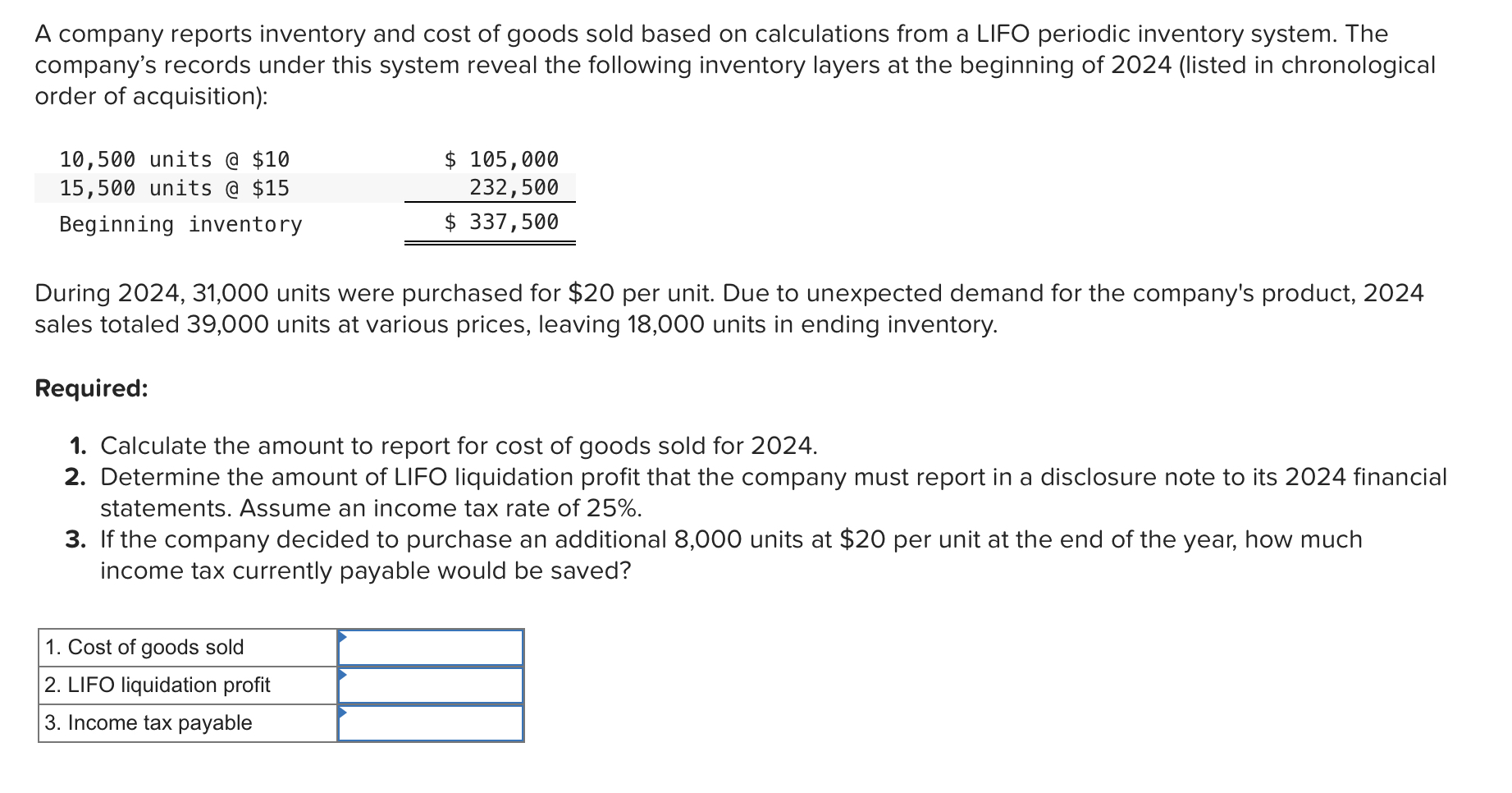 A company reports inventory and cost of goods sold | Chegg.com
