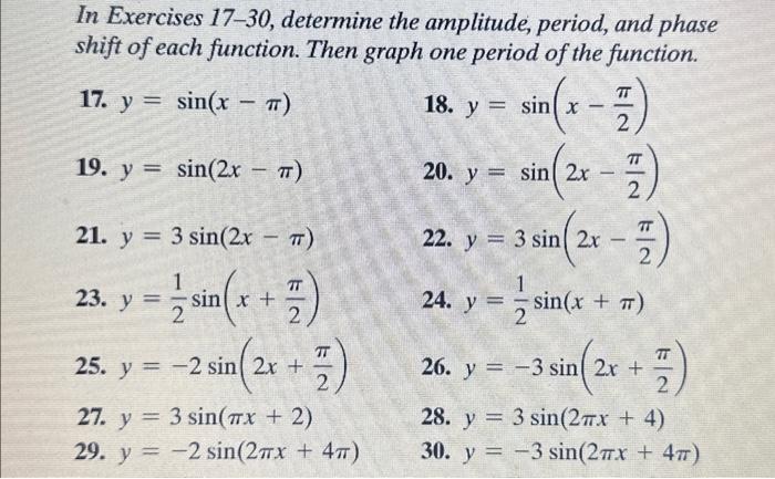 Solved In Exercises 17-30, determine the amplitude, period, | Chegg.com