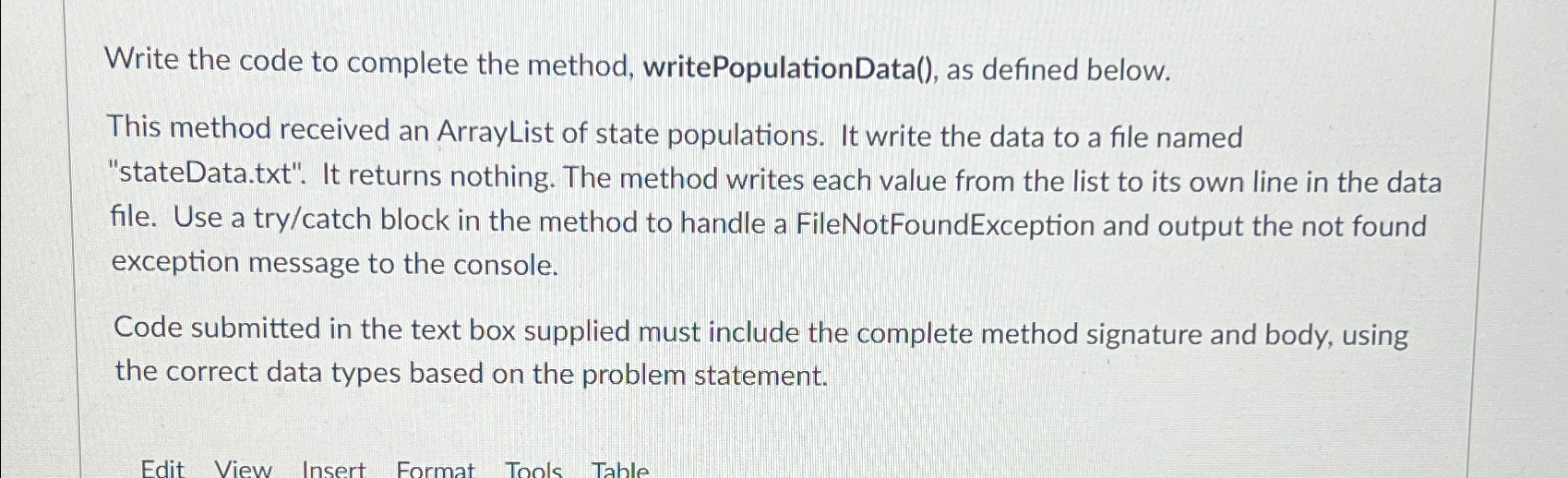 Solved Write the code to complete the method, | Chegg.com