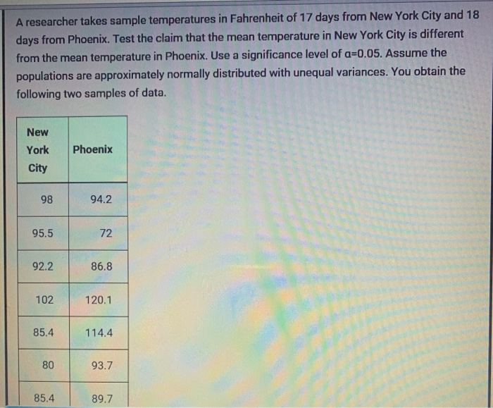 Solved: A Researcher Takes Sample Temperatures In Fahrenhe ...