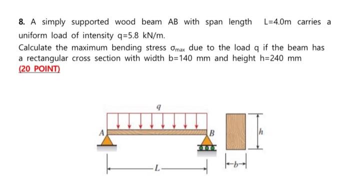 Solved 8. A simply supported wood beam AB with span length | Chegg.com