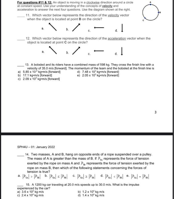 Solved For questions #11 & 12: An object is moving in a | Chegg.com