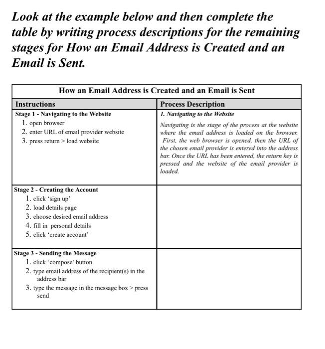 Look at the example below and then complete the table | Chegg.com