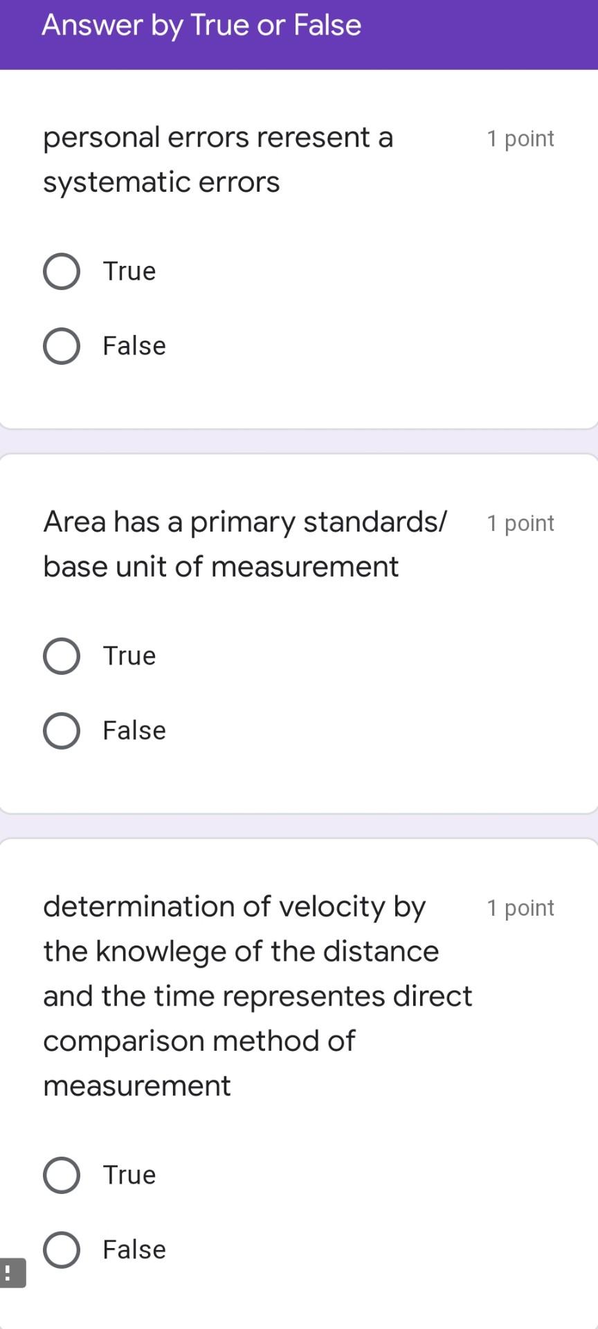 Solved Answer by True or False 1 point personal errors | Chegg.com