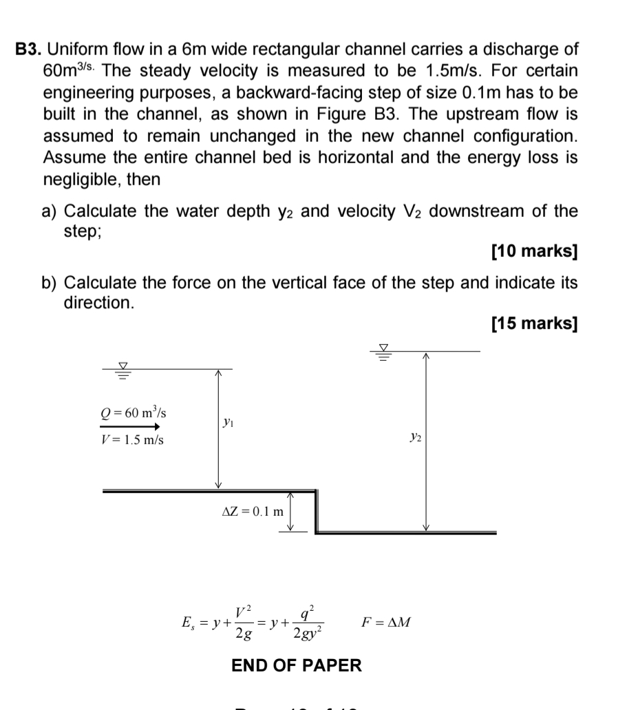 Solved B3. ﻿Uniform flow in a 6m ﻿wide rectangular channel | Chegg.com