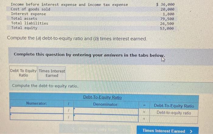 Solved Compute The (a) Debt-to-equity Ratio And (b) Times | Chegg.com