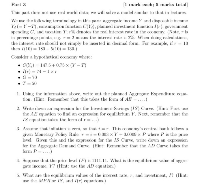 Solved [1 mark each; 5 marks total Part 3 This part does not | Chegg.com