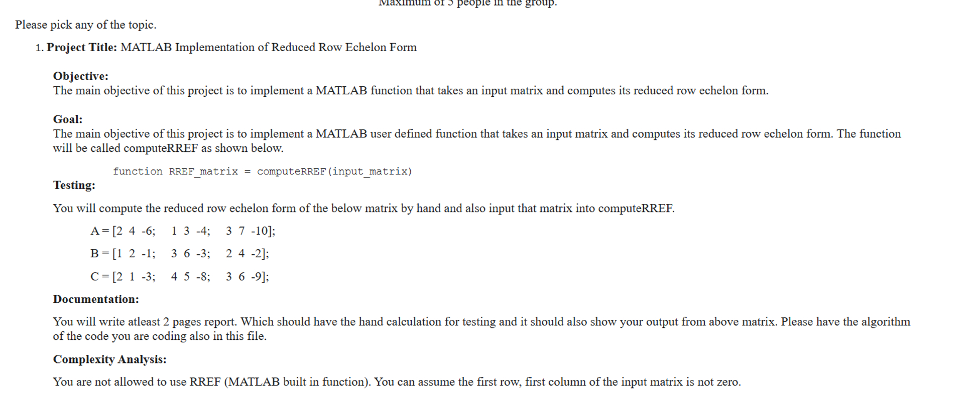 Solved Please pick any of the topic.Project Title: MATLAB | Chegg.com