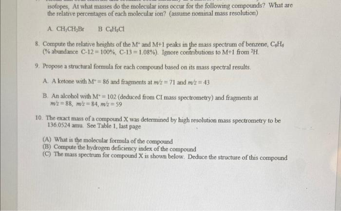Solved isofopes, At what masses do the molecular ions occur | Chegg.com