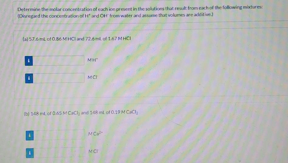 Solved Determine the molar concentration of each ion present | Chegg.com