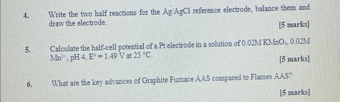 Solved 4. Write the two half reactions for the Ag/AgCl | Chegg.com