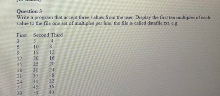 Solved LLLLL Question 3 Write a program that accept three | Chegg.com