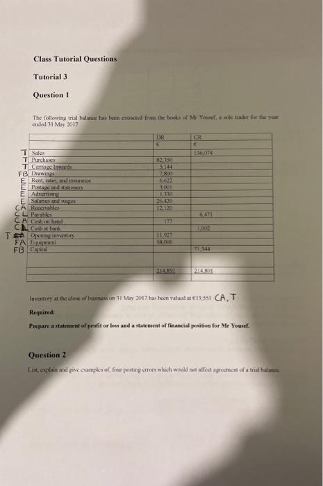 Solved Class Tutorial Questions Tutorial 3 Question 1 The | Chegg.com