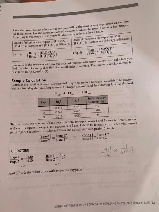 order of reaction of potassium permanganate and