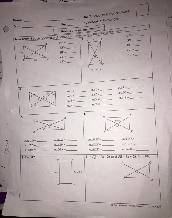 Unit 7 Polygons Quadrilaterals Name Id Homework Chegg Com