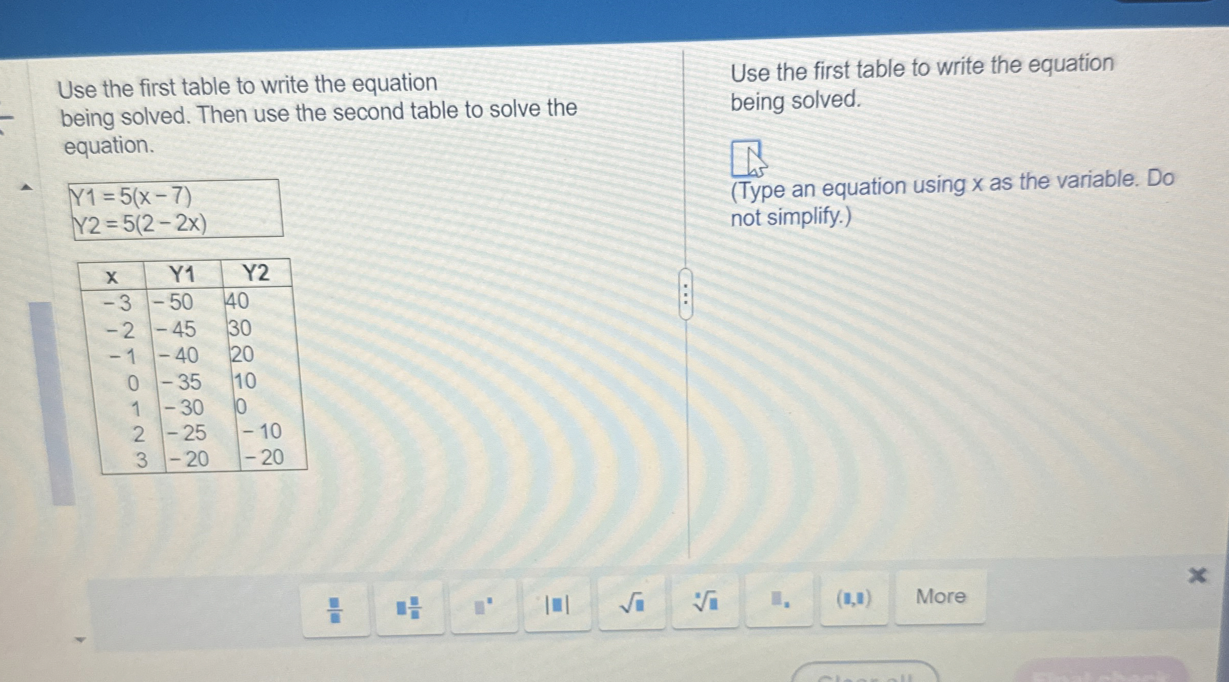 Solved Use the first table to write the equation being | Chegg.com