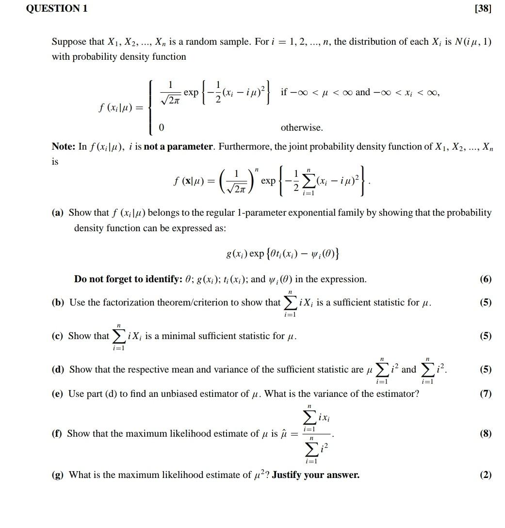 Solved QUESTION 1 [38] Suppose that X1, X2, ..., X, is a | Chegg.com