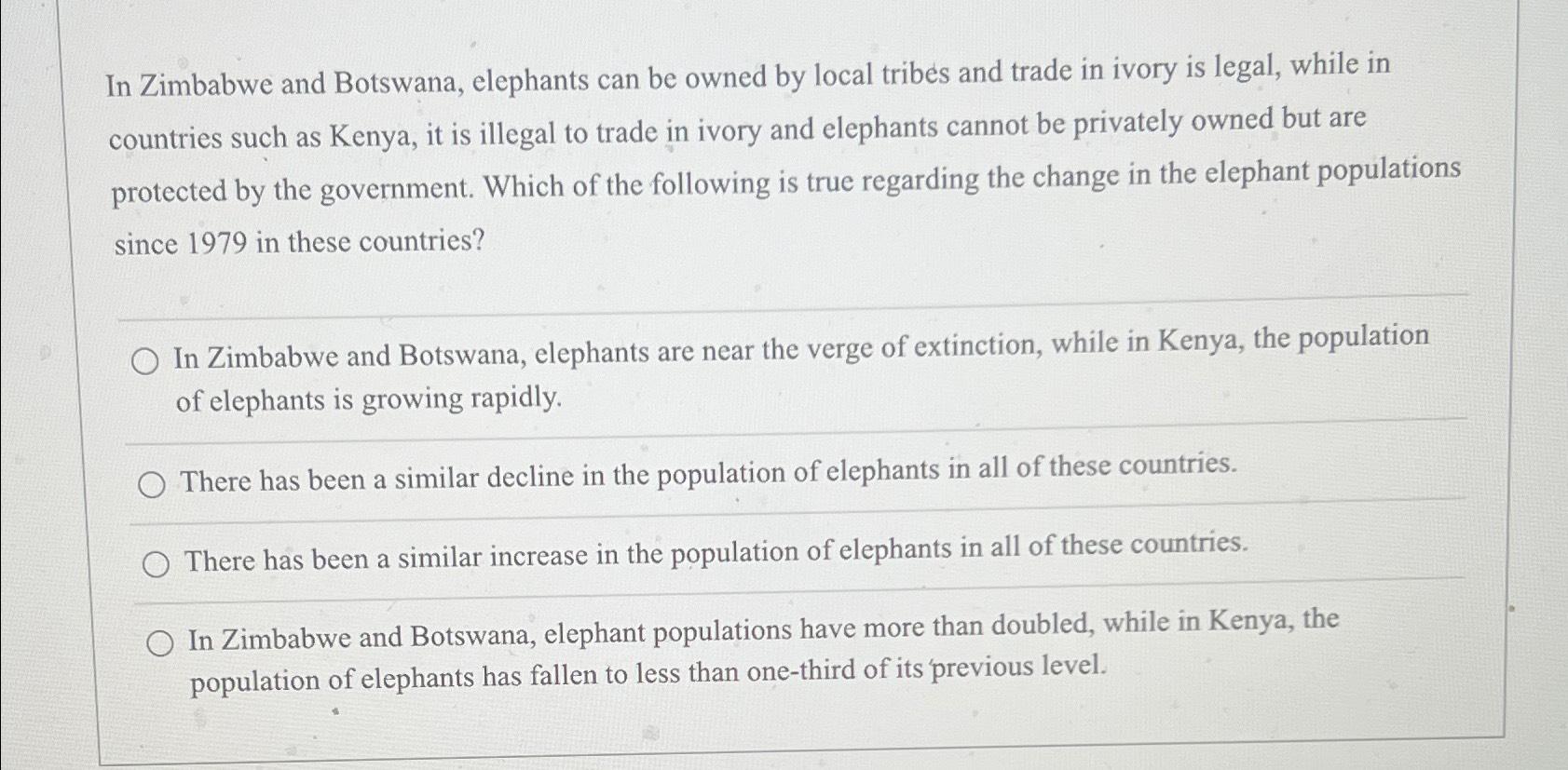 Solved In Zimbabwe And Botswana, Elephants Can Be Owned By | Chegg.com