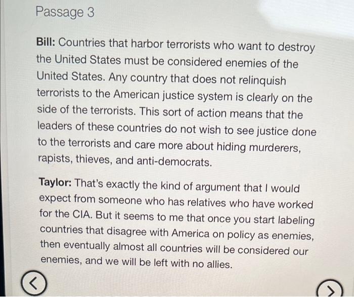 Passage 3 Bill: Countries that harbor terrorists who | Chegg.com