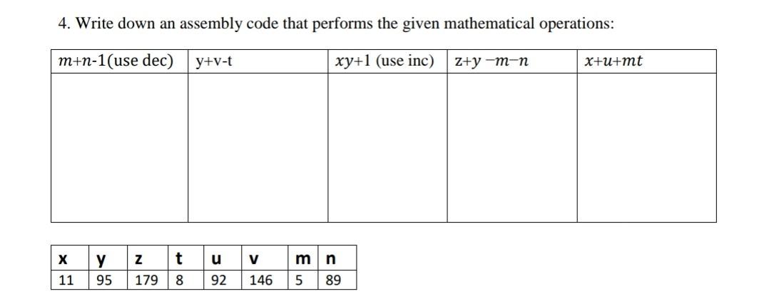 Solved 4. Write down an assembly code that performs the | Chegg.com