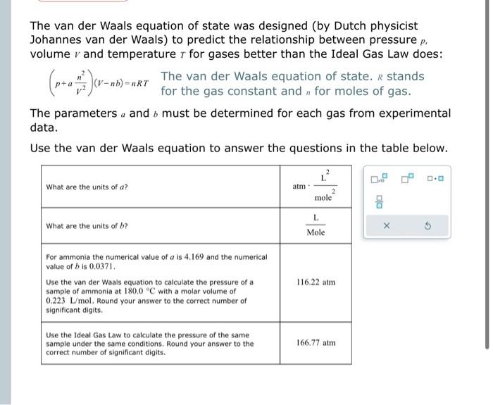 Solved The van der Waals equation of state was designed (by | Chegg.com