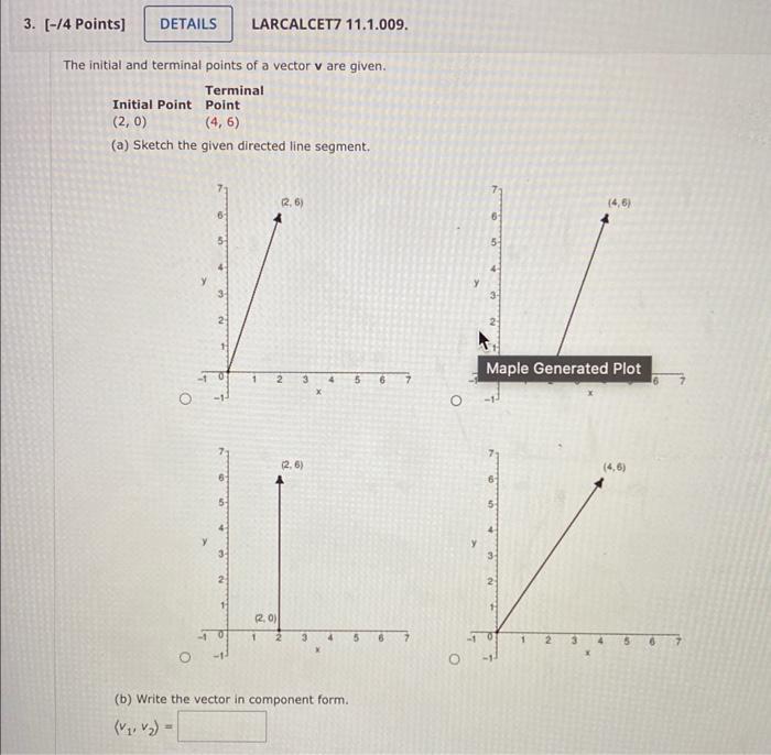 Solved The initial and terminal points of a vector v are | Chegg.com