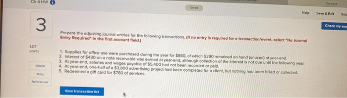 Solved Ch 4 HW 0 Help Save & Eat Sub 3 Check my wo Prepare | Chegg.com