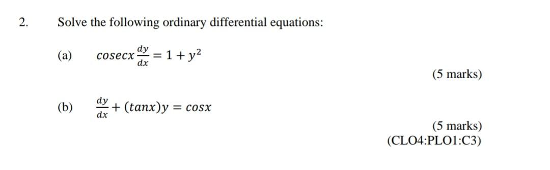 Solved Solve The Following Ordinary Differential Equations: | Chegg.com