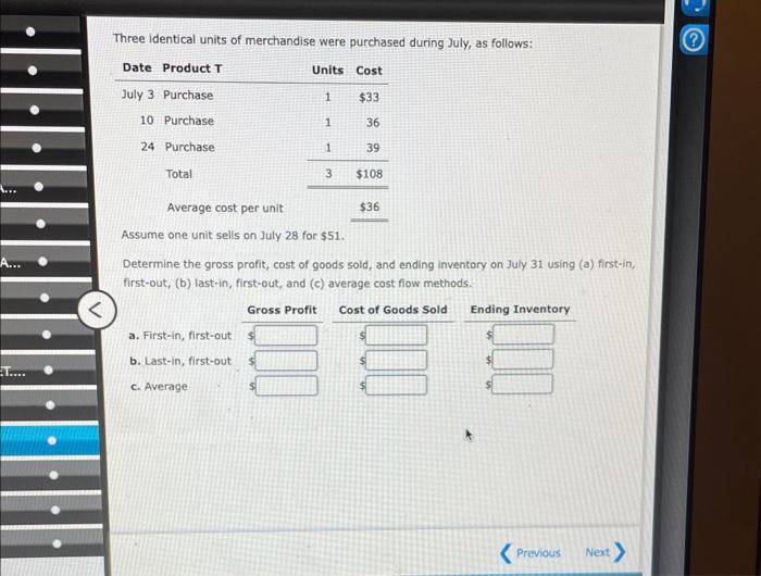 Solved Three identical units of merchandise were purchased | Chegg.com