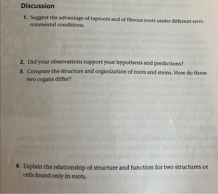 Solved 1. Suggest the advantage of taproots and of fibrous | Chegg.com