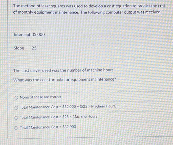 Solved The method of least squares was used to develop a | Chegg.com