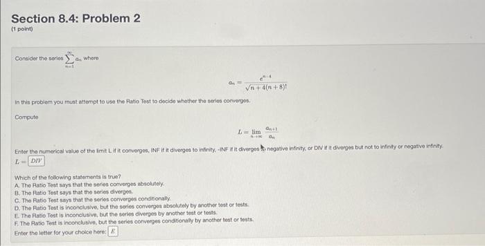 Solved Consider The Series ∑n1∞an Whore An2n28n3−7n 6245