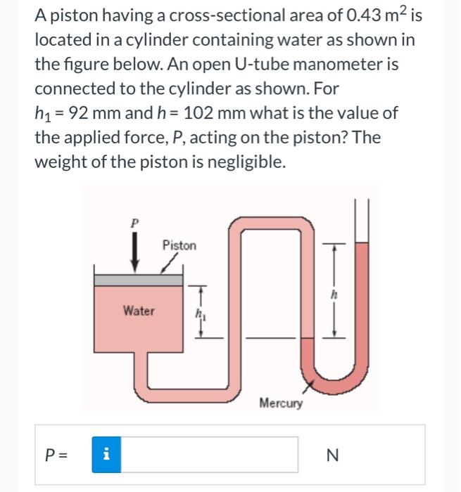Solved A piston having a crosssectional area of 0.43 m2 is