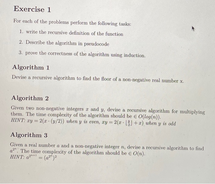 Solved Exercise 1 For each of the problems perform the | Chegg.com