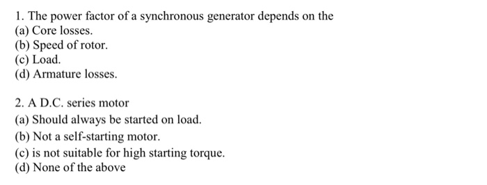 Solved 1. The power factor of a synchronous generator | Chegg.com