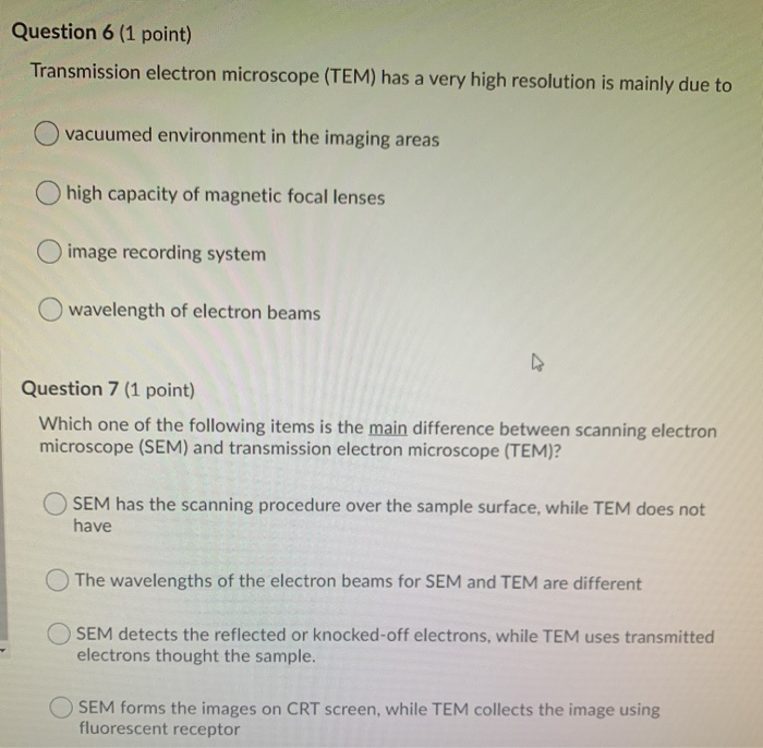 Solved Question 6 (1 point) Transmission electron microscope