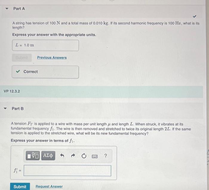 Solved A string has tension of 100 N and a total mass of