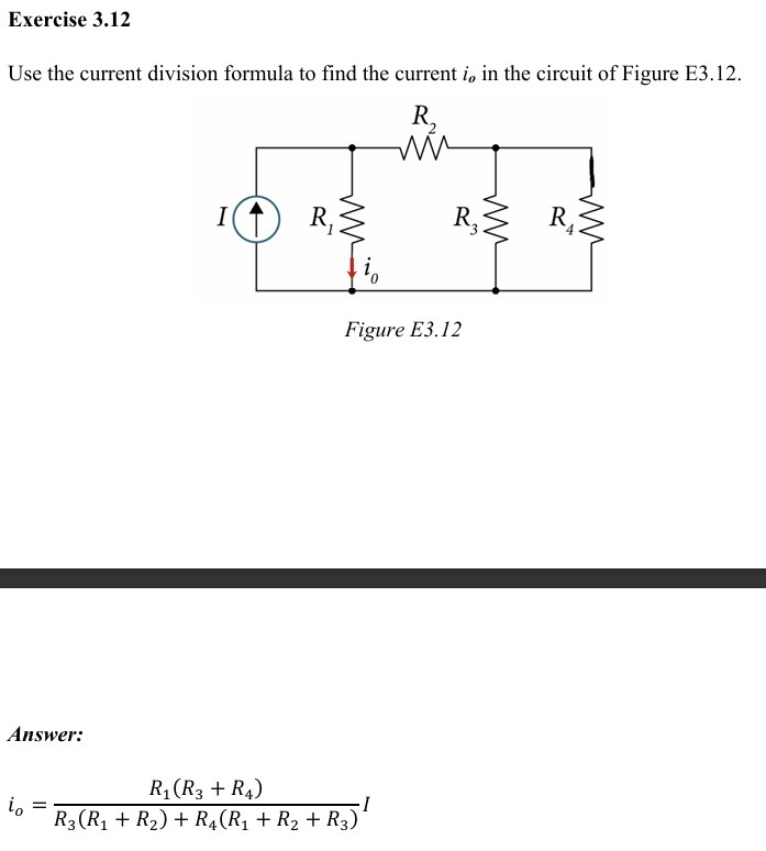 Solved Exercise 3.12Use the current division formula to | Chegg.com