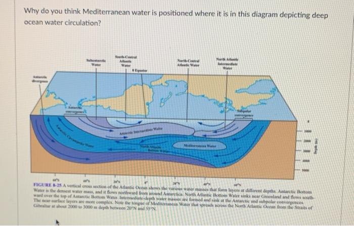 Sea water mass circulation in the Mediterranean Sea.