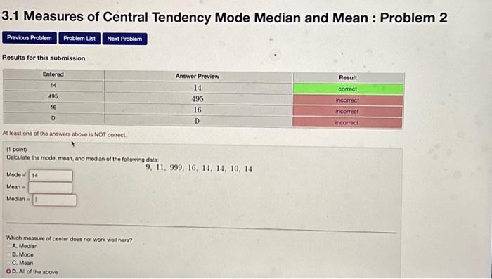 3.1 Measures of Central Tendency Mode Median and Mean | Chegg.com