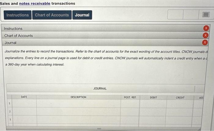 Solved Sales and notes receivable transactions Instructions | Chegg.com