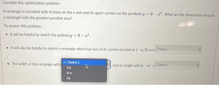 Solved Consider this optimization problem: A rectangle is | Chegg.com
