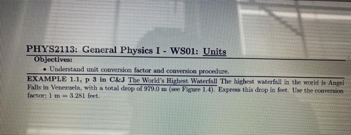 Solved PHYS2113: General Physics I - WS01: Units Objectives: | Chegg.com