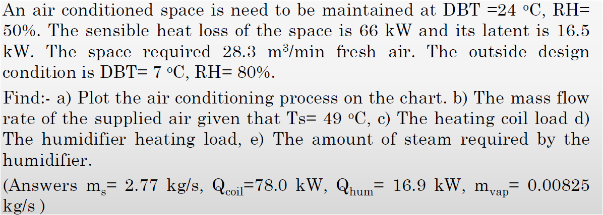 Solved An air conditioned space is need to be maintained at | Chegg.com