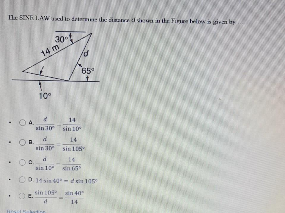 Solved The SINE LAW used to determine the distance d shown | Chegg.com
