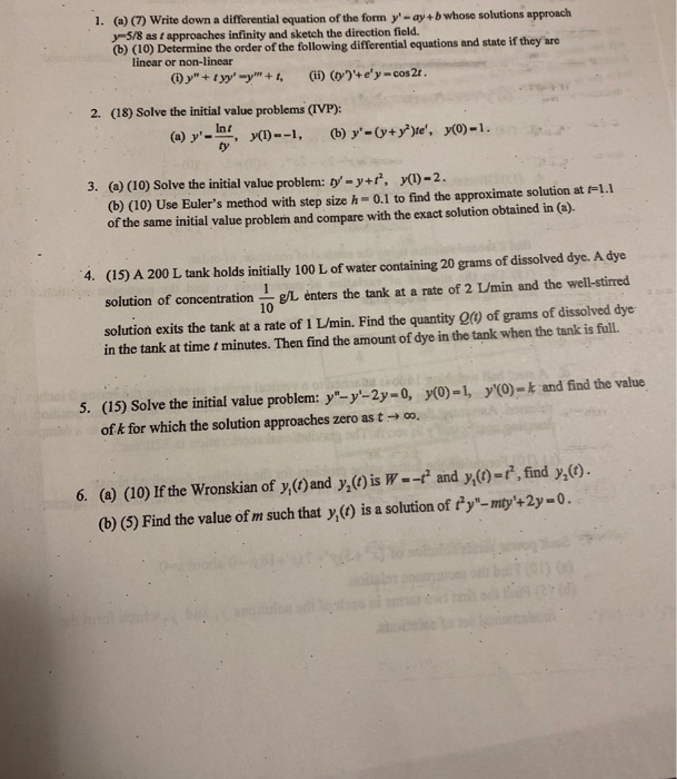 Solved 1. (a) (7) Write down a differential equation of the | Chegg.com