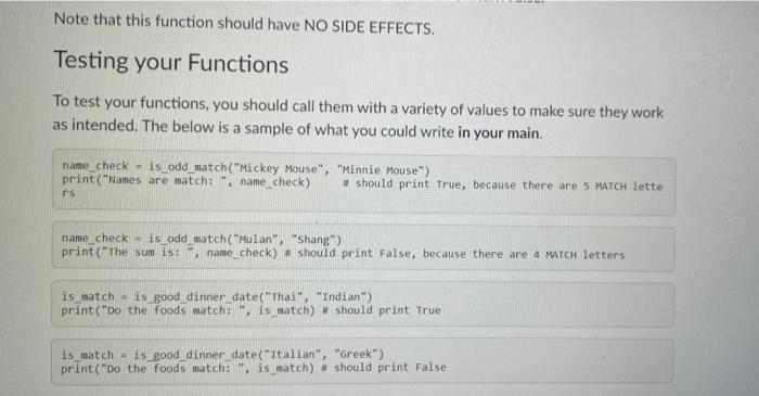 Solved Write Two Functions Function 1 - is_odd_match() | Chegg.com