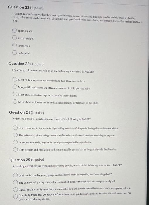 Solved Question 22 1 point Although research shows that Chegg