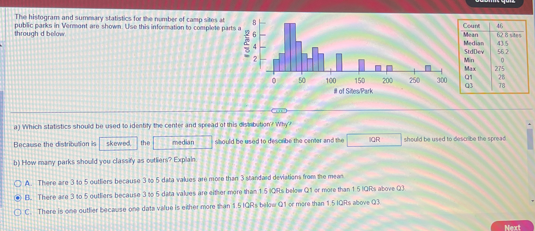 Solved The histogram and summary statistics for the number | Chegg.com