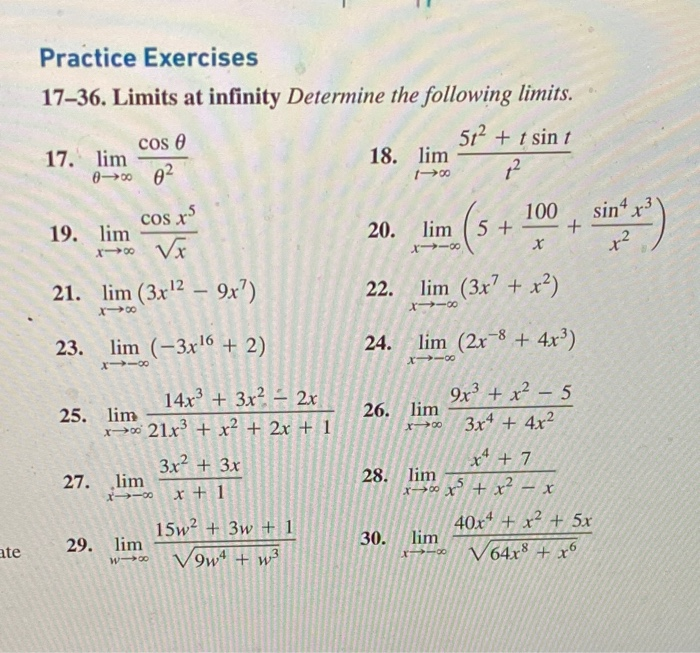 Solved Practice Exercises 17–36. Limits at infinity | Chegg.com